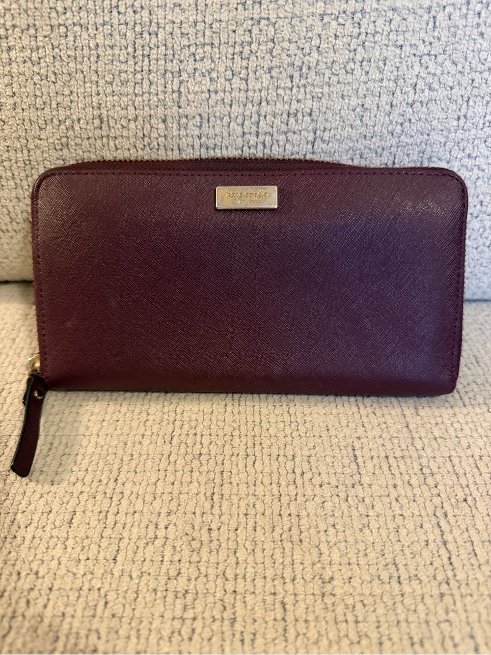 kate spade Plum Saffiano Zip Around Wallet with Gold Plate